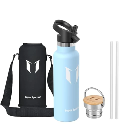Offerta a tempo: Super Sparrow Borraccia Termica 620ml - Bottiglia Termica Senza Perdite - Senza BPA Borracce Bambini - Per Scuola, Sport, Campeggio, Palestra, Ciclismo - Con 2 Tappi - 20% da 18.95 € a 15.14 €