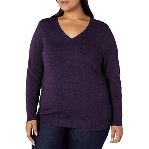 Limited-time offer: Amazon Essentials Women's Regular-Fit Lightweight V-Neck Long-Sleeve Jumper (Available in Plus Size), Dark Purple, 3XL Plus from 17.90 £ to 17.90 £ (save 0.00%)