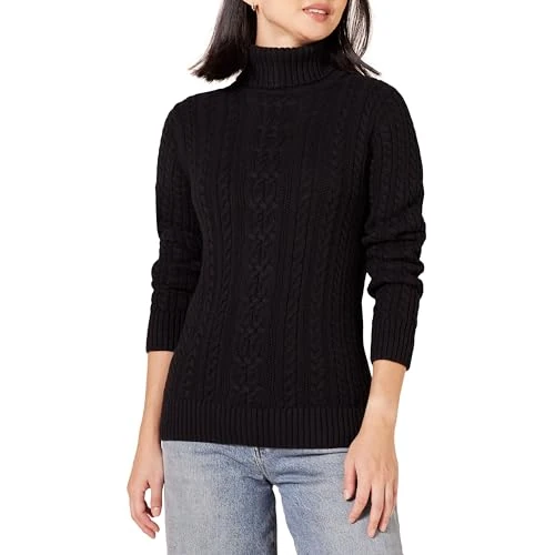Amazon Essentials Women's Cable Knit Turtle Neck Jumper (Available in Plus Size), Black, XXL