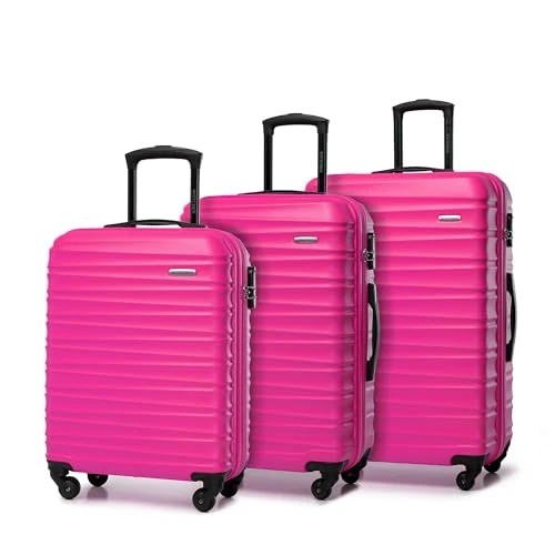 WITTCHEN valigia da viaggio set di 3 trolley bagaglio a mano valigia a rotelle ABS 4 ruote spinner chiusura a combinazione maniglia telescopica Groove Line rosa Ryanair/ITA Airways/easyJet