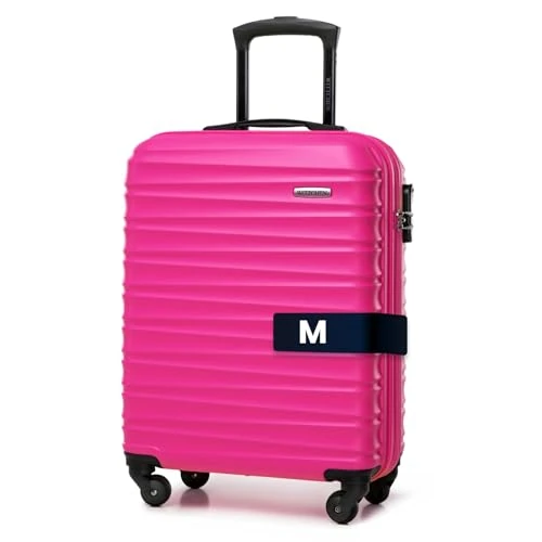 WITTCHEN Valise Cabine Bagages de Voyage Bagage à Main Valise Rigide ABS 4 roulettes Pivotantes Serrure à Combinaison Poignée Télescopique Groove Line Taille M Rose Air France/Easyjet/Transavia France