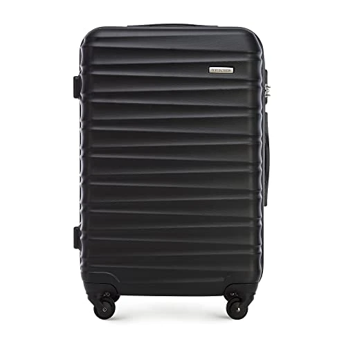 WITTCHEN Valise de Voyage Valise Moyenne Valise à roulettes ABS Trolley 4 roulettes Spinner Serrure à Combinaison Poignée télescopique Groove Line Taille L Noir Air France/Easyjet/Transavia France