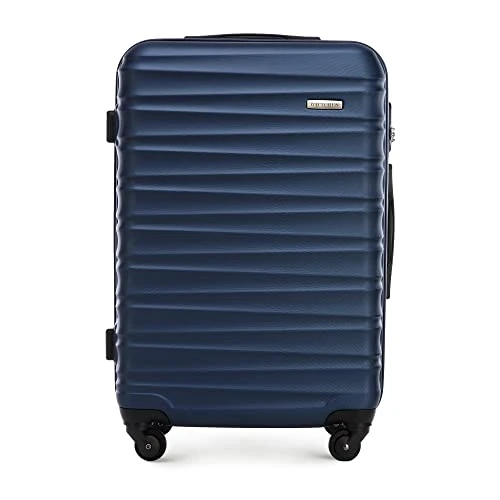 WITTCHEN Valigia Media Trolley Valigia Rigida in ABS Valigia Bagaglio Valigie con 4 Ruote Serratura a combinazione Maniglia telescopica Groove Line blu navy Ryanair/ITA Airways/easyJet