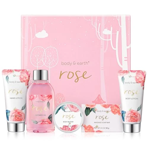 Offerta a tempo: BODY & EARTH Confezione Regalo per Donne, 5 Pezzi, Rosa, gel Doccia, Burro per il Corpo, Crema per Le mani, Lozione per il Corpo, Regalo di Compleanno, Regalo per Donne, Fidanzata, Regalo Natale Donna — 19% da 24,99 € a 20,35 €