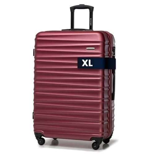 WITTCHEN Reisekoffer Groß Rollkoffer Trolley Großer Koffer Check-In Gepäck Hartschale aus ABS 4 Spinner-Rollen Zahlenschloss Groove Line Größe L kastanienbraun Lufthansa/Eurowings/Ryanair