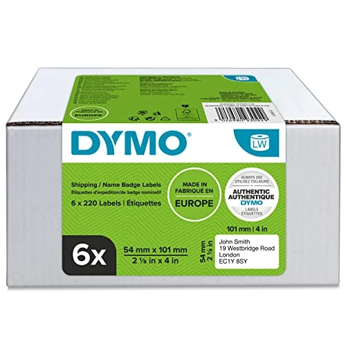 Limited-time offer: DYMO Authentic LabelWriter Large Shipping Labels/Name Badges | 54mm x 101mm | 6 Rolls of 220 Easy-Peel Labels (1,320 Count) | Self-Adhesive | for LabelWriter Label Makers from $128.50 to $128.50 (save 0.00%)