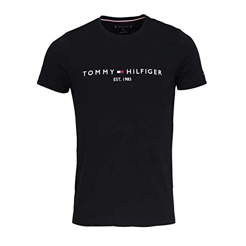 Tommy Hilfiger Camiseta de Manga Corta para Hombre Core Tommy Logo Cuello Redondo, Negro (Jet Black), XS