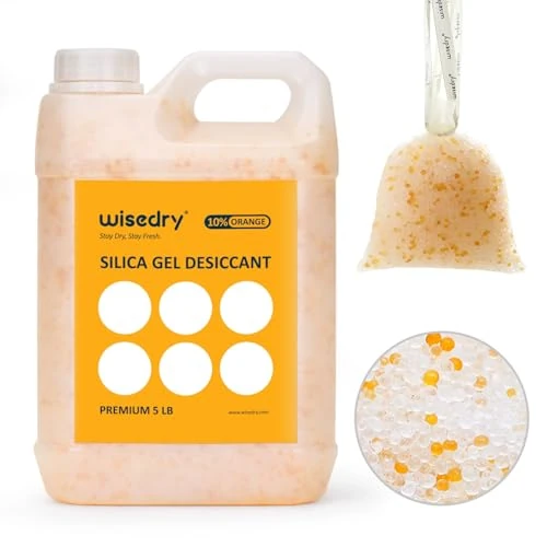 wisedry 2,2 kg di Perle di Gel di silice Riutilizzabili con indicatore di Colore Essiccante di Gel di silice Ricaricabile Bulk con 10 PC di Sacchetti in Organza con Coulisse