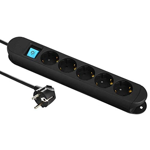 Electraline 62084, Multipresa Professionale da Lavoro 5 prese schuko, 3 metri, 2 magneti per fissare a pareti metalliche, nera