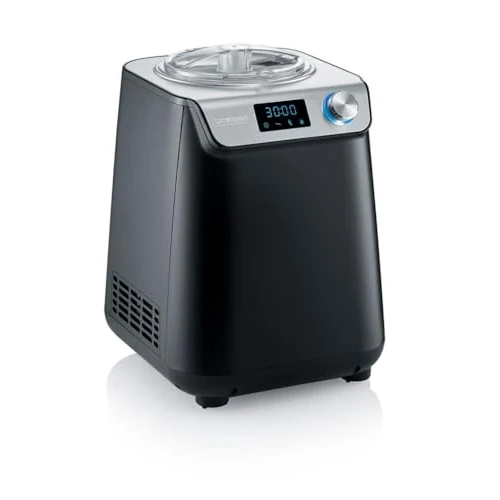 SEVERIN EZ 7407 Compact Ice Cream Machine with Compressor, 1.2L Capacity, High-Quality Housing Application, Innovative Yoghurt Function, 1.2 liters, Silver / Brushed stainless steel