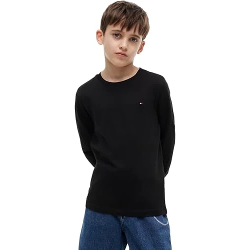 Tommy Hilfiger Niño Camiseta Manga Larga Básica, Negro (Meteorite), 9 Meses