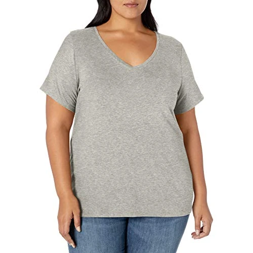 Oferta limitada: Amazon Essentials Camiseta de Manga Corta con Cuello en V de Talla Grande Mujer, Gris Claro Mezcla, 5XL Grande de 8.10 € a 7.69 € (ahorro 5%)