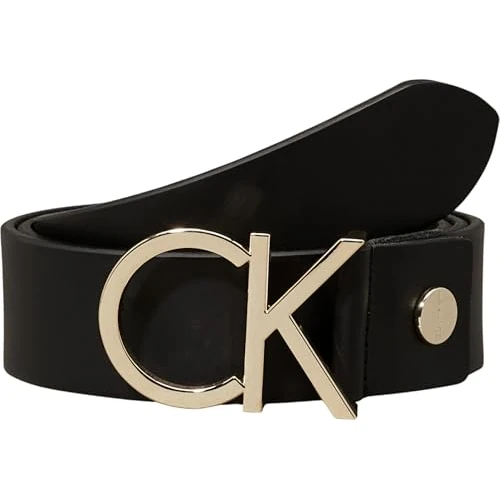 Calvin Klein Riem voor dames, zwart (Black Leather & Light Gold Buckle), 80