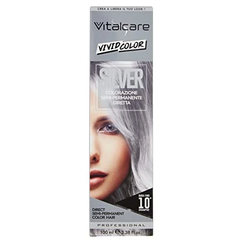 Vitalcare | Vivid - Profesjonalne zabarwienie półtrwałe, Barwienie Włosów, Bezpośrednia farbowanie Włosów, Trwałość do 20 prań, Miękkich, nawilżonych i jasnych włosów, Srebrny Kolor