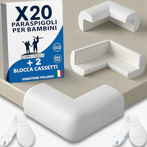 Oferta limitada: Happy Chlea 20 Protector Esquinas Bebé de Goma con Tecnología Espuma Activa + 2 Cierres Seguridad Cajones, Esquineras para Cama, Mesa y Muebles de 9.99 € a 9.99 € (ahorro 0.0%)