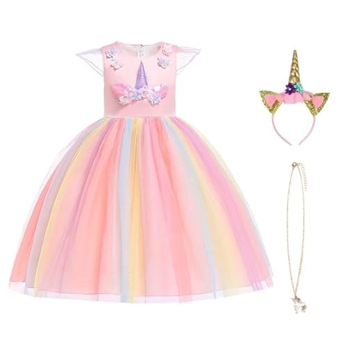 Offerta a tempo: URAQT Ragazza Vestito Unicorno, 150CM, Rosauffles Fiori Festa Cosplay - 35% da 22.99 € a 14.99 €