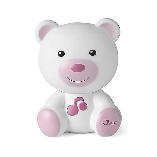 Chicco - Luz Nocturna y Guía, Lámpara Portátil en Forma de Oso con Música Clásica y Sonidos Relajantes, Evolutiva, Rosa, 0 meses +