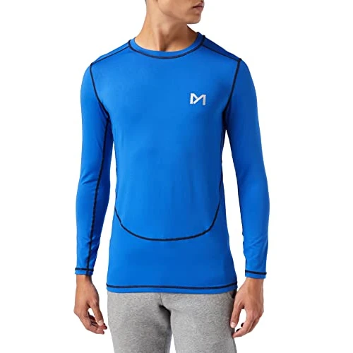 MEETYOO Men's MenÂ’s Compression Base Layer Top Long Sleeve T-shirt Sports Gear Fitness Tights for Running Gy Shirt, Blue, M UK