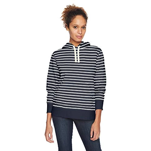 Offerta a tempo: Amazon Essentials Felpa con Cappuccio in Pile vestibilità Regular (Taglie Forti Disponibili) Donna, Blu Marino Righe, S - 0.00% da 17.43 € a 17.43 €