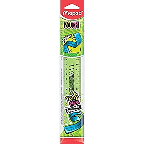 Offerta a tempo: Maped Twist'n Flex - Righello piatto morbido, giocoso e infrangibile, 20 cm, doppia graduazione, colore: verde - 66% da 5.84 € a 2.00 €