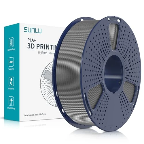 SUNLU PLA Plus 3D Filamento para impresora, filamento PLA+ de 1.75 mm, filamento 3D de dureza mejorada compatible con impresoras FDM, precisión dimensional +/- 0.02mm, carrete de 1kg(2.2libras), Gris