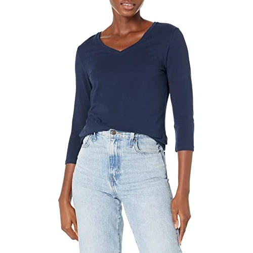Limited offer: Amazon Essentials Womens Regular-Fit 3/4 Sleeve V-Neck T-Shirt (Available in Plus Size) from 8.14 EUR to 8.14 EUR (save 0%)