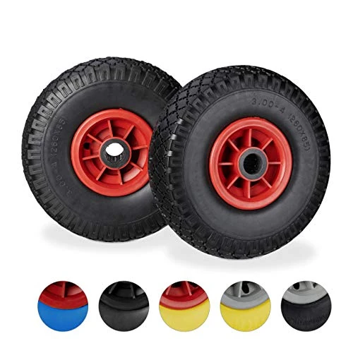 Offerta a tempo: Relaxdays Set di 2 Ruote per Carriola, Pneumatici di Gomma Piena Antipanne, ASSE 25mm, Max.80 kg, 260x85mm, Nero-Rosso - 20% da 35.99 € a 28.97 €