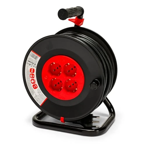 Limited offer: Velamp Extension Cord Reel, Black/Red, 25 Metri from 49.90 EUR to 38.79 EUR (save 22%)