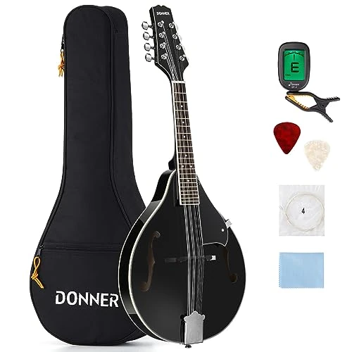 Offre limitée : Donner Mandoline Traditionnelle Musicale A-Style à 8 cordes Instrument Mandoline avec Syntoniseur Sac et Jeu de Cordes Médiators (Noir, DML-100B) de 89.99 € à 75.99 € (16% de remise)