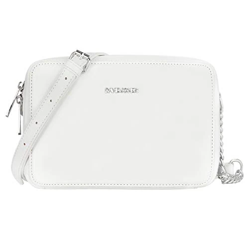 David Jones - Women's Small Square Crossbody Bag - Ladies Chain Shoulder Messenger Bag - PU Faux Leather Zipper Clutch - Little Cute Handbag Fashion Evening Pochette Phone Purse Elegant - White