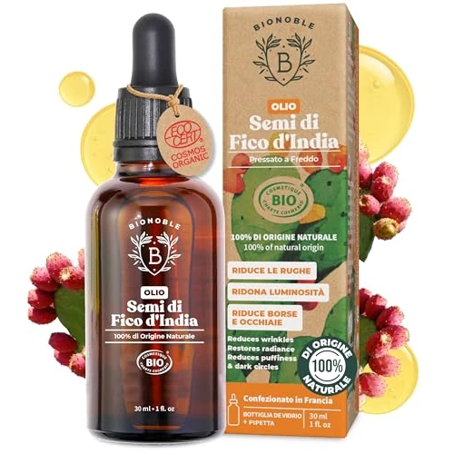 BIONOBLE Organiczny Olej z Pestek Opuncji Figowej - Tłoczony na Zimno, 100% Czysty, Naturalny, Bez Heksanu - Olej Opuncji Figowej do Twarzy, Ciała i Włosów - Szklana Butelka z Pipetą - 30ml
