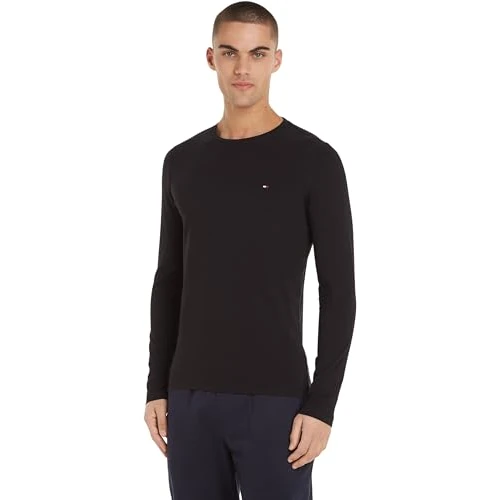 Offerta a tempo: Tommy Hilfiger Stretch Slim Fit Long Sleeve Tee Mw0Mw10804, Maglietta a Maniche Lunghe, Uomo, Nero (Black), M - 34% da 49.90 € a 33.18 €