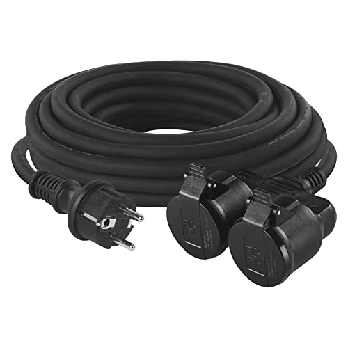 Offerta a tempo: EMOS - Cavo di prolunga IP44 25 m - 2 prese Schuko - impermeabile, resistente agli urti, al calore e al freddo - 230 V, 16 A, 3680 W - isolamento in gomma - H05RR-F3G 1,5 mm2 - per uso esterno - nero - 15% da 59.01 € a 49.99 €