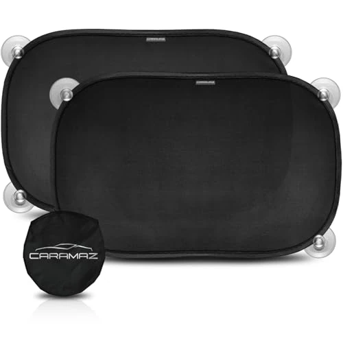 CARAMAZ Ochrona przed słońcem z ochroną przed promieniowaniem UV, certyfikat Reach, Opti-Dark - GSM100+ z przyssawką - zaciemnienie 51 x 31 cm, 2 sztuki