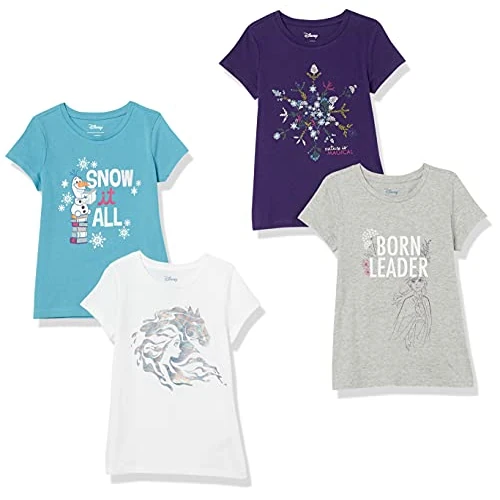 Offerta a tempo: Amazon Essentials Disney | Marvel | Star Wars | Frozen | Princess T-Shirt a Maniche Corte Bambine e ragazze, Pacco da 4, Porpora/Blu/Grigio/Frozen 2 - Leader Nata, 9 anni - 0.00% da 20.67 € a 20.67 €