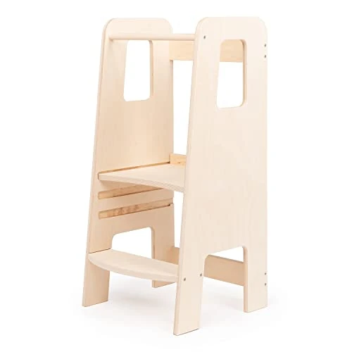 Ully by moblì®| la première Tour d'apprentissage en Bois Naturel avec étagères réglables | Fabriquée en Italie Selon Les principes Montessori | Conçue par des éducateurs Experts