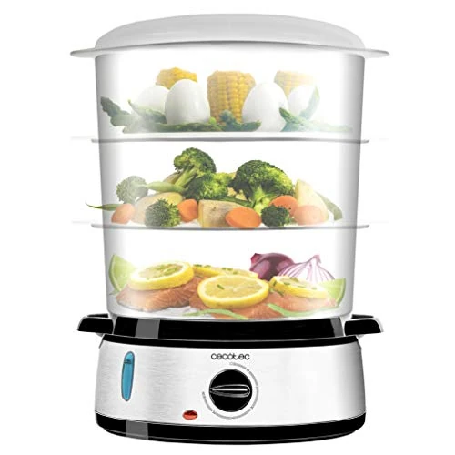 Offerta a tempo: Cecotec Vapovita 3000 Vaporiera elettrica inox con 800 W, 3 contenitori indipendenti, ciotola per preparare riso, supporti per cuocere uova, timer 60 minuti, 2 ingressi laterali di acqua, Grigio - 7% da 29.99 € a 27.99 €