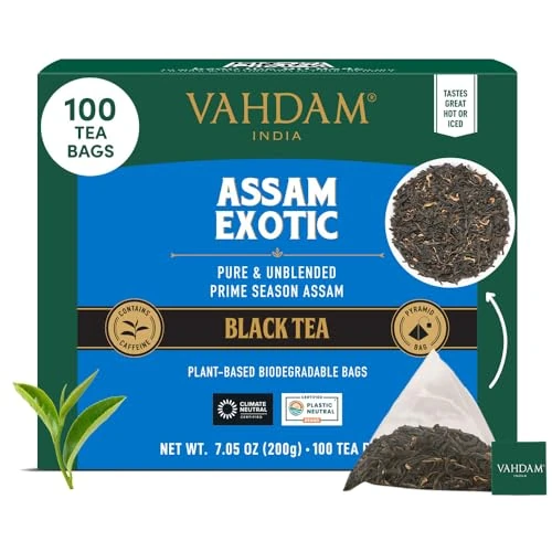 Begrenztes Angebot: VAHDAM, Assam Schwarz Tee (100 Teebeutel) Lange Blatt Assam Teebeutel | Reichhaltig und Malzig Frühstücksteebeutel | Brau Heiß, Eis oder Kombucha Tee von 21.96 EUR auf 18.45 EUR (Rabatt 16%)