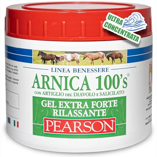 PEARSON Arnica 100'S - Arnica pour Chevaux, Gel Relaxant Extra-Fort [500ml]. Crème à l'arnica Gel Fort Griffe du Diable et Menthol. Pommade défatigante et relaxante