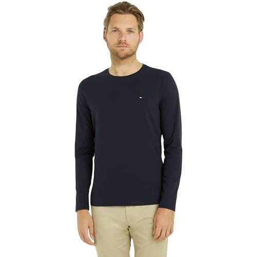 Offerta a tempo: Tommy Hilfiger Uomo Maglietta Maniche Lunghe Stretch Slim Fit Cotone, Blu (Desert Sky), M - 43% da 49.90 € a 28.54 €