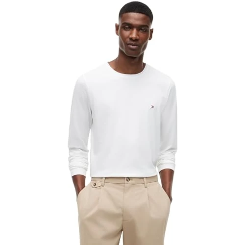 Offerta a tempo: Tommy Hilfiger Uomo Maglietta Maniche Lunghe Stretch Slim Fit Cotone, Bianco (White), XL - 37% da 49.90 € a 31.21 €