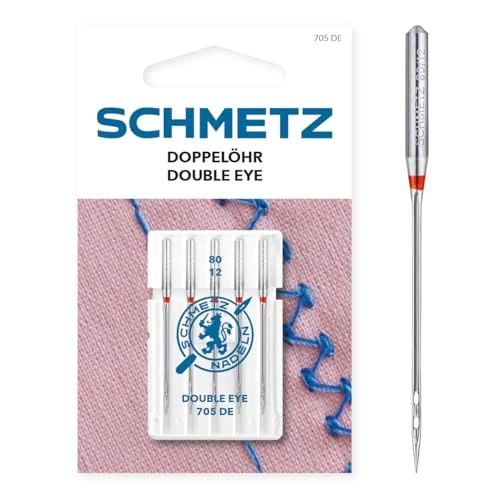 SCHMETZ | 5 Nähmaschinennadeln | Doppelöhr | 705 DE | Nadeldicke 80/12 | Geeignet für dekorative Zierarbeiten | auf jeder gängigen Haushaltsnähmaschine einsetzbar