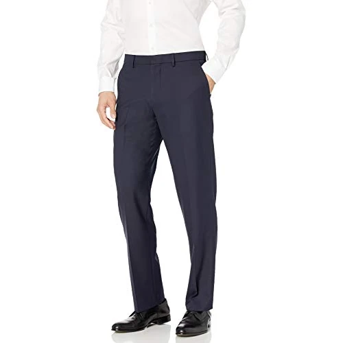 Amazon Essentials Pantaloni da Abito Elasticizzati Antipiega vestibilità Classica Uomo, Blu Marino, 31W / 29L