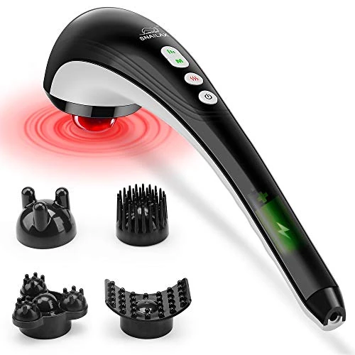 Beperkte aanbieding: Snailax snoerloze massageapparaat percussie hand massager met warmte functie en verwisselbare nodes, oplaadbaar met instelbare intensiteit, diepe massage voor nek, rug, cadeau van 34.14 EUR naar 30.55 EUR (besparing 11%)