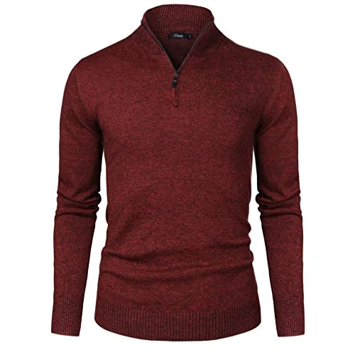 Limitiertes Angebot: iClosam Herren Pullover mit Reißverschluss Pulli Herren Business Rollkragen Strickpullover Rot XXL von 32.99 EUR auf 19.99 EUR (Spare 39%)
