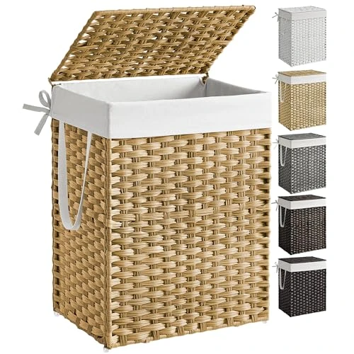 Tijdelijke aanbieding: SONGMICS wasmand, 90 L, synthetisch rotan, met deksel, opvouwbaar | Handgeweven wasbak met handvatten, afneembare waszak, Gans geel en Crème Wit, ELIOTT Collectie LCB051N01V1 van 46.99 € naar 46.99 € (0.0% korting)