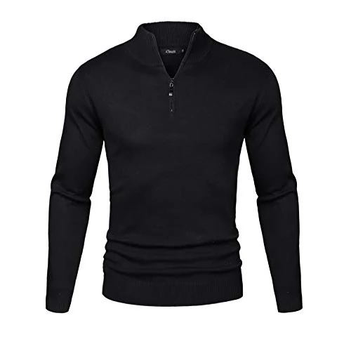 iClosam Men’s Quarter Zip Knit Jumper Classic Solid Pullover Warm Long Sleeve Sweater Regular Fit for Winter Wear Black