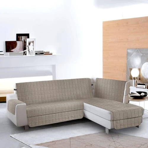 Offerta a tempo: la biancheria di casa - Copridivano angolare con penisola - Simplicity Angle Plus - Salvadivano Trapuntato in Microfibra Morbida, Idrorepellente Oeko-Tex, Destra o Sinistra | Tortora, 195 cm - 0.00% da 74.99 € a 74.99 €
