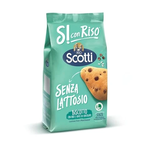 Si con Riso - Biscotti con Riso e Gocce di Cioccolato Senza Lattosio - Ideali per la Colazione, Senza Olio di Palma - 350 gr