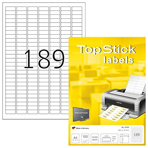 Tijdelijke aanbieding: TopStick 8780 universele etiketten A4 mini (25,4 x 10 mm, 100 velle, papier, mat) zelfklevend, bedrukbaar, permanente klevende adreslabels, 18.900 etiketten voor printer, wit van 13.97 € naar 13.97 € (0.00% korting)